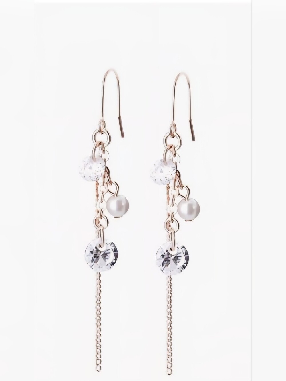 LOKUMI Cubic Zirconia & Faux Pearl Swing Earrings Hypoallergenic & Nickel Free